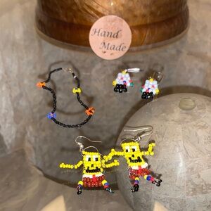 ✨5/$25✨ Handmade Beaded Cartoon Earrings and Bracelet Set